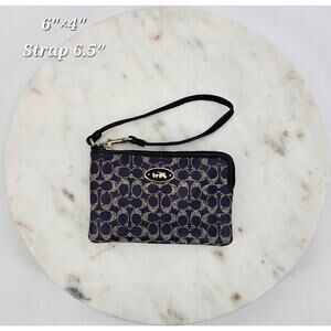 Coach Signature Jacquard Wristlet Deep Purple & Tan